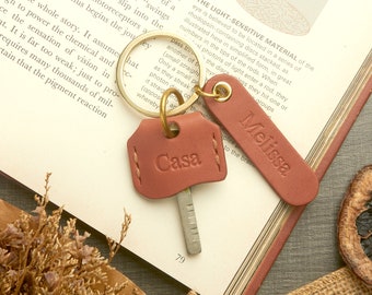 Custom Engraved Leather key cap keyring  | Leather key cover | Key organizer | Personalized Gift | Handmade Gift
