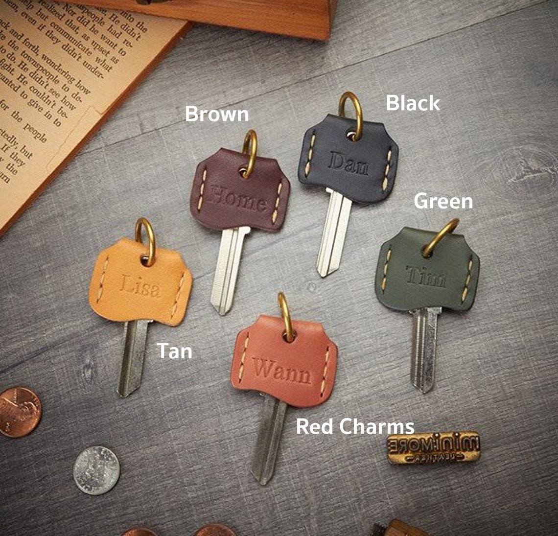 Personalized Leather Key Cover With Solid Brass Split Key Ring Etsy