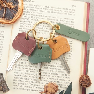 Personalized Leather key covers with natural brass split key ring  |  Cowhide leather key covers  |  Key holder  |  Keyring  | Key cap