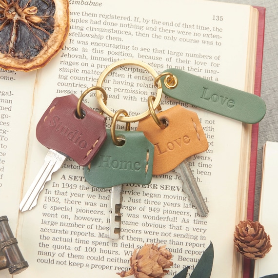 Personalized Leather Key Cover Keychain | Custom Name Tag | Handmade Minimal Key Holder | Everyday Keychain