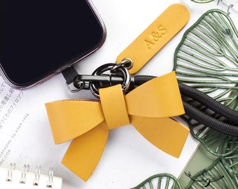 Colgante para teléfono con lazo de cuero, colgante para bolso con etiqueta personalizada / accesorio para bolsos