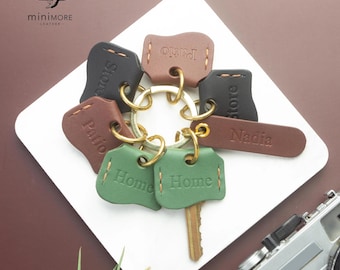 Personalized Leather Key Cover Set Keychain with Custom Name Engrave | Minimal Key Holder