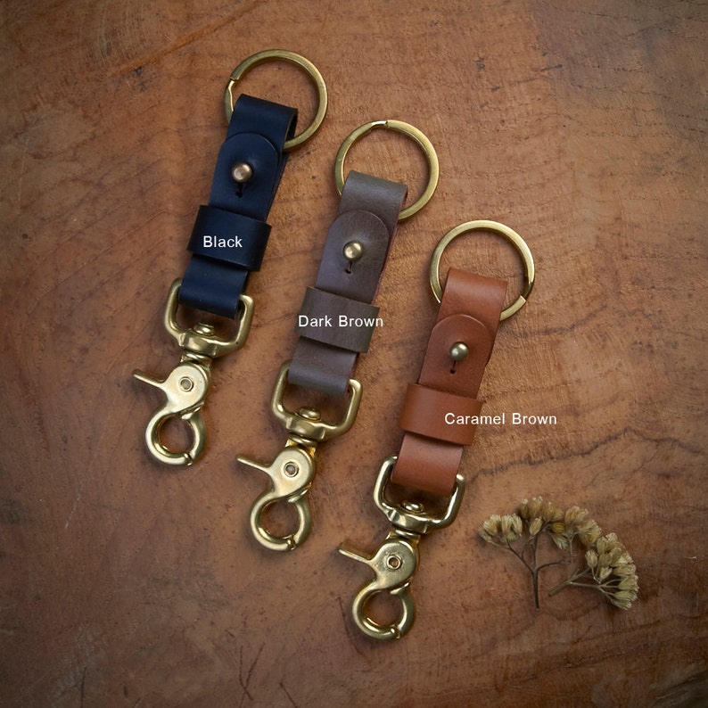Handmade Leather Key Fob BRASS belt loop Personalize name |Keychain solid brass swivel snap Brown Keyfob Key Landyard