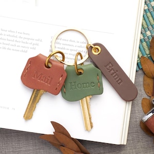 Custom Engraved Leather key cap keyring  | Leather key cover | Key organizer | Personalized Gift | Handmade Gift