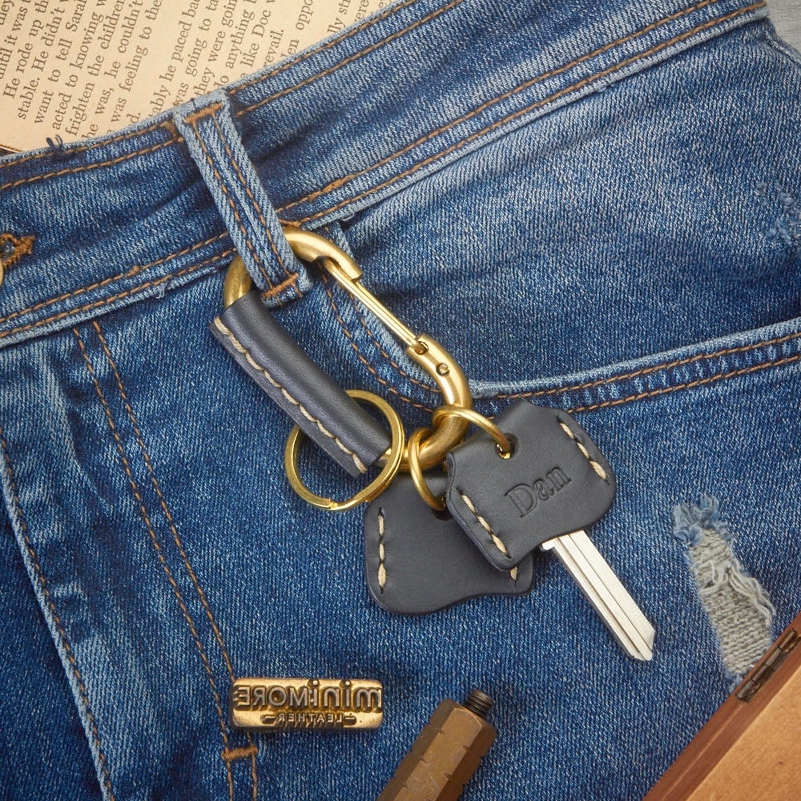 Leather Key Loop Belt Carabiner Clasp With Key Covers Key Etsy