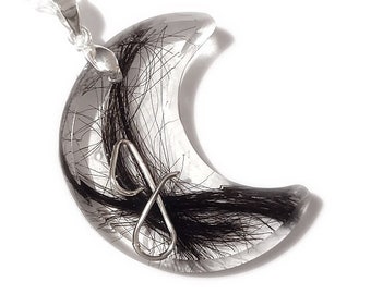 Collar conmemorativo personalizado MOON para cabello - Recuerdo de cabello - Cabello de bebé - Cabello de mascota - Medallón - Joyería hecha a mano - Memorial personalizado ValenwoodVixen