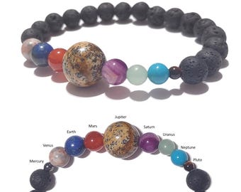 Gemstone Planet Space Bracelet | Spacelet | Solar System Planets & Lava Rock - Solar System Bracelet - Valenwood Vixen - Ready to Ship