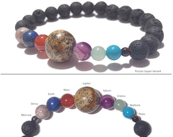Gemstone Planet Space Bracelet | Spacelet | Solar System Planets & Lava Rock - Solar System Bracelet - Valenwood Vixen - Ready to Ship
