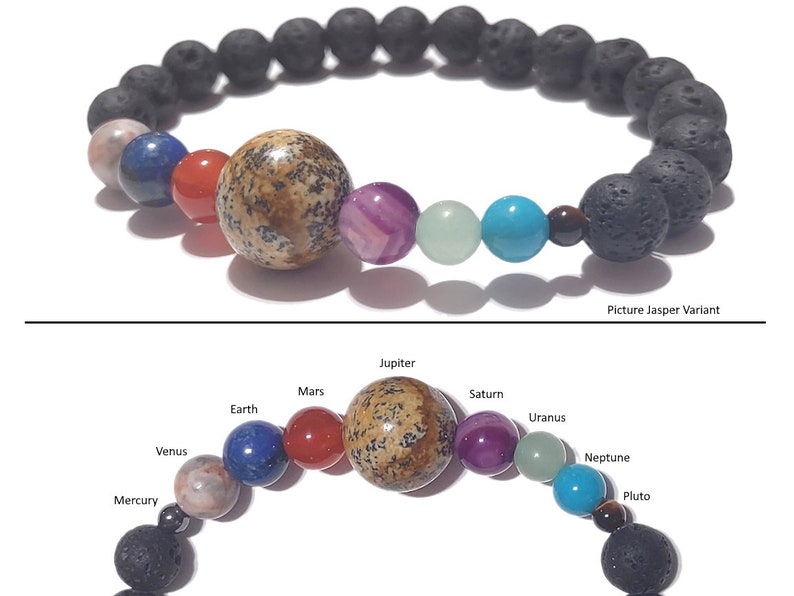 2023 Picture Jasper Space Bracelet Spacelet Solar System Planets & Lava Rock Solar System Bracelet Valenwood Vixen Ready to Ship image 1