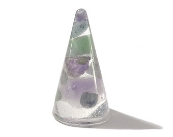 Resin Ring Cone - Smooth #1- Mixed Gemstones- Crystal Ring Holder - Jewelry Display -  ValenwoodVixen - Ready to Ship