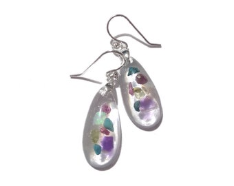 Mixed Gemstone Earrings #1 - Modern Earrings - Mixed crystal gemstones in resin - Ready to Ship - ValenwoodVixen