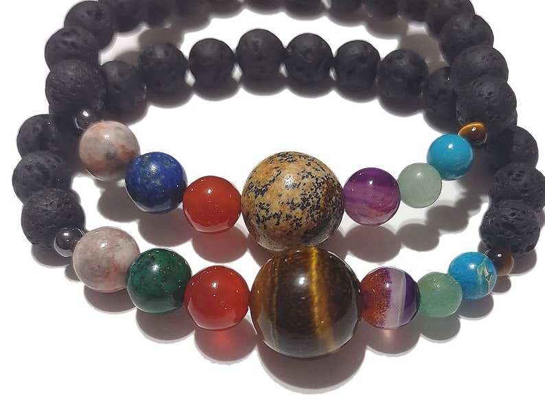 2023 Picture Jasper Space Bracelet Spacelet Solar System Planets & Lava Rock Solar System Bracelet Valenwood Vixen Ready to Ship image 8