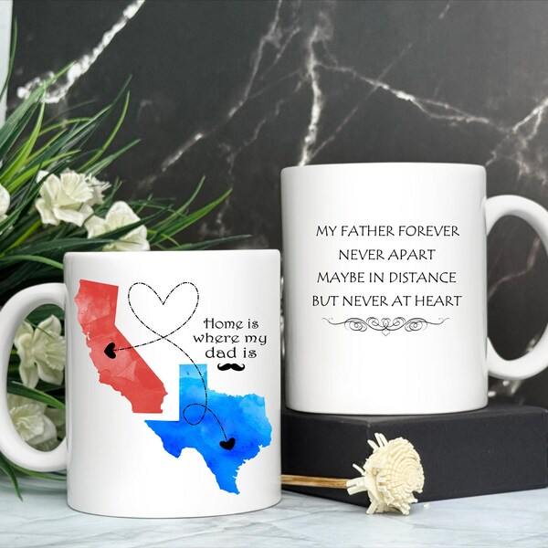 Gift For DAD, Father's Day Gift, Long Distance Relationship Coffee Mug, Home is Where My Dad is Mug, Father's Day Gift from Daughter.