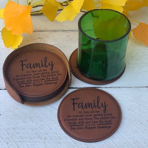 Six (6) Leather Coasters Set, Personalized Coasters, Drink Coaster, Custom Coaster, Faux Leather Coasters, Family Coaster Set