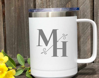 Insulated Coffee Mug, Stainless Steel Coffee Cup, Custom Personalized Insulated Coffee Tumbler, Coffee Gift | initials