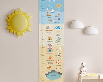 Personalised Seaside Height / Growth Chart - Children's Wall Art