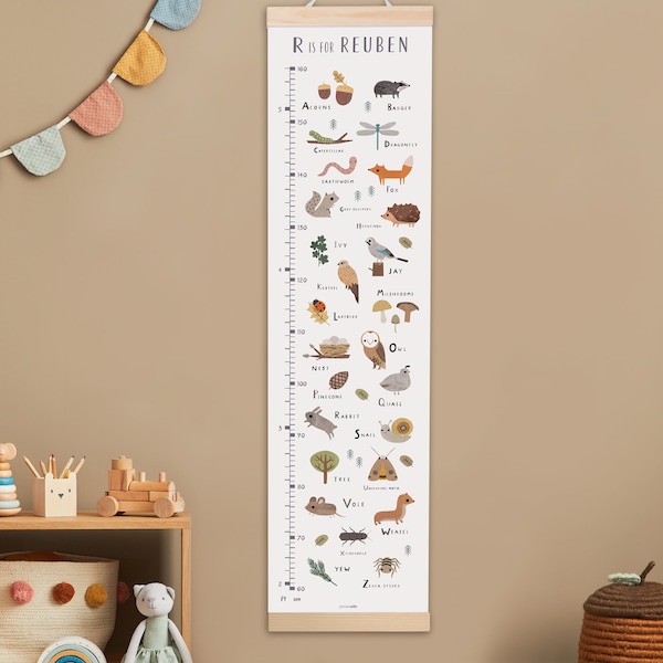 Personalised Woodland Alphabet Height Chart