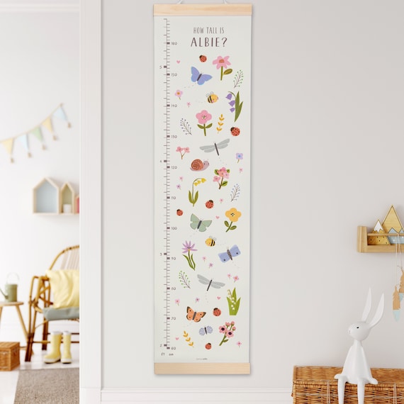 Personalised Butterflies and Flowers Height / Growth Chart - Children's Wall Art