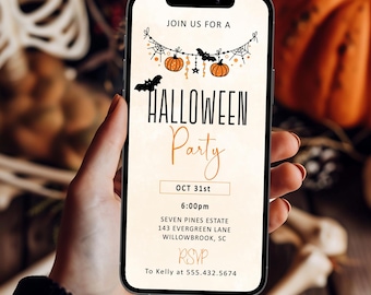 Halloween Digital Invitation, Phone Invitation, Edit, Digital Halloween Party Invitation, Electronic Phone Text HP5