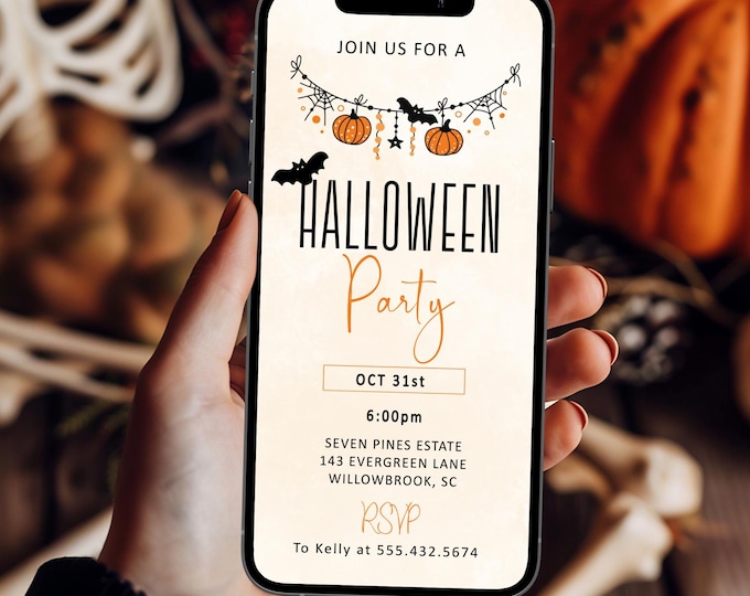 Halloween Digital Invitation, Phone Invitation, Edit, Digital Halloween Party Invitation, Electronic Phone Text HP5