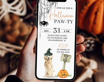 Halloween Dog Digital Invitation, Phone Invitation, Edit, Digital Halloween Party Invitation, Electronic Phone Text, Pawty HP3