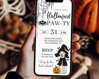 Halloween Dog Digital Invitation, Phone Invitation, Edit, Digital Halloween Party Invitation, Electronic Phone Text, Pawty HP3