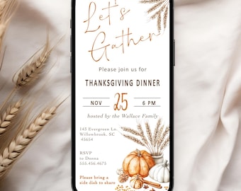 Thanksgiving Digital Invitation, Phone Invitation, Edit, Digital Thanksgiving Invitation, Electronic Phone Text TG1