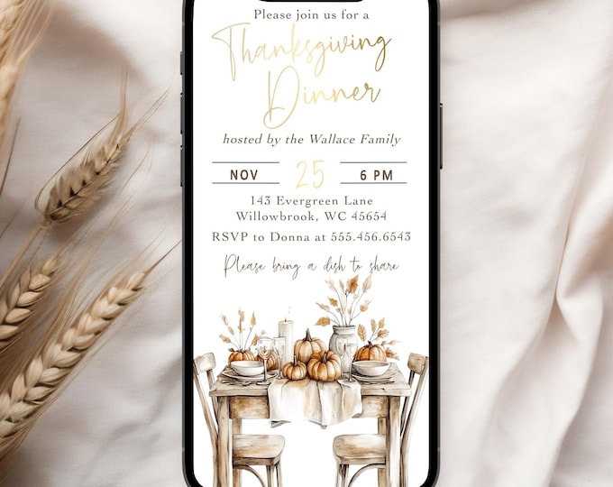 Thanksgiving Digital Invitation, Phone Invitation, Edit, Digital Thanksgiving Invitation, Electronic Phone Text TG1