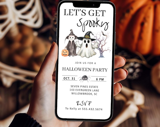 Halloween Digital Invitation, Phone Invitation, Edit, Digital Halloween Party Invitation, Electronic Phone Text HP1
