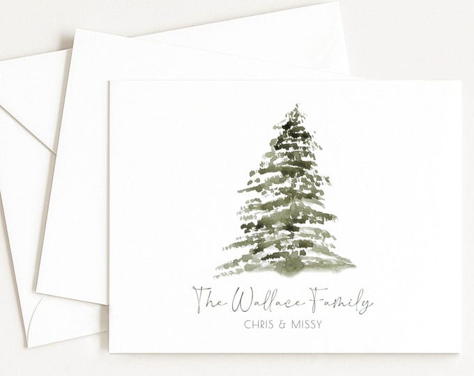 Personalized Winter Tree Note Card Set - Christmas Stationery