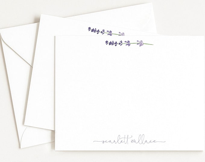 Personalized Lavender Note Card: Floral Stationery, Thank You