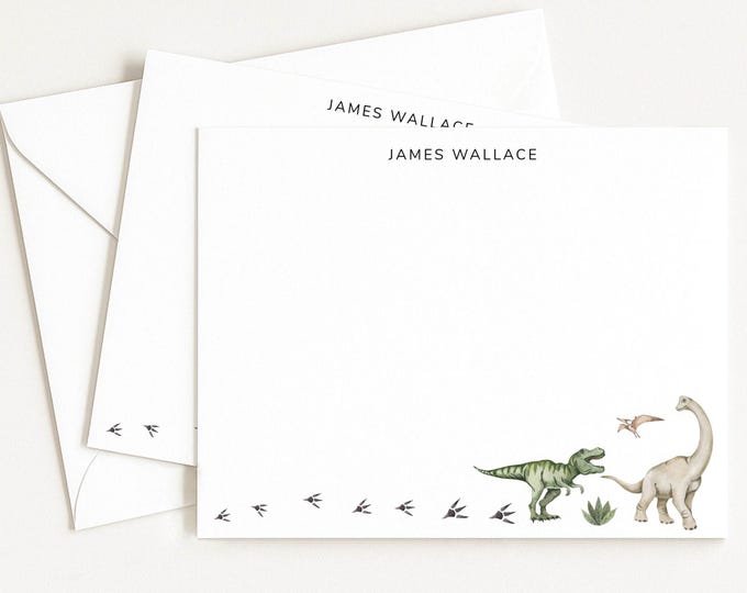 Personalized Dinosaur Note Cards: Kids Stationery Set