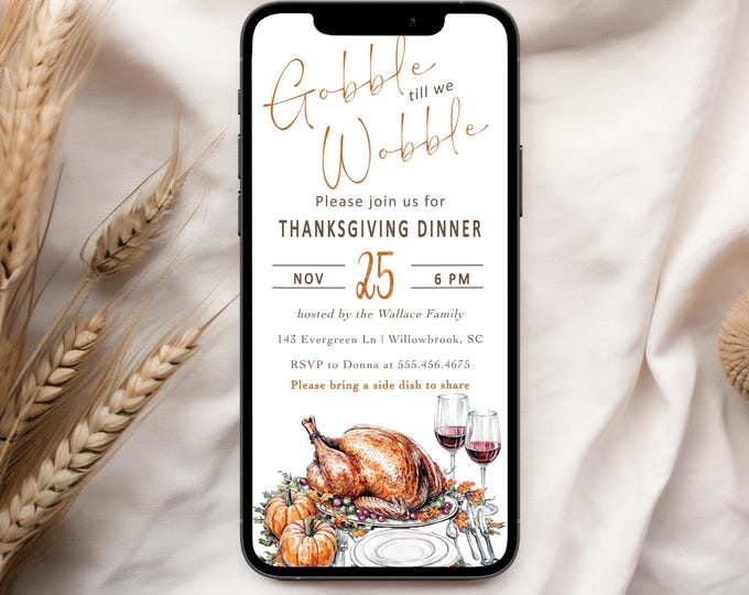 Thanksgiving Digital Invitation, Phone Invitation, Edit, Digital Thanksgiving Invitation, Electronic Phone Text TG1