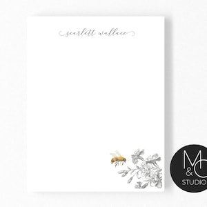 Honey Bee Printed Personalized Notepad - Inital Monogram Stationary- 5x7 Notepad- Mom, Sister Co-Worker Gift Birthday Nature Lover