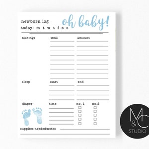 Newborn Feeding Log Notepad, New baby schedule, baby shower gift, new mom gift, newborn schedule, diaper change, sleep times, new parent