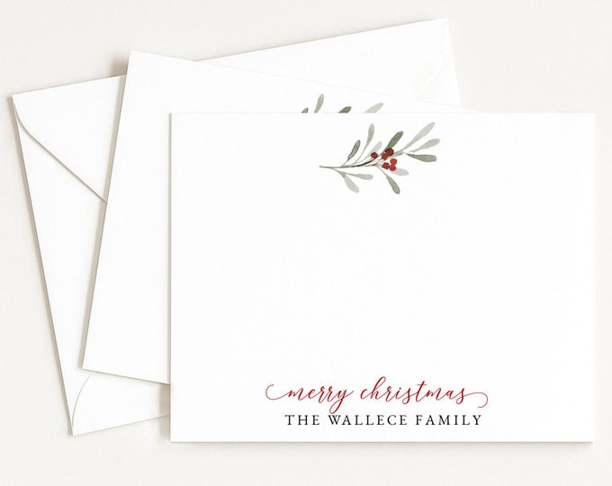Personalized Christmas Note Card Set –  Holiday Greenery Stationery