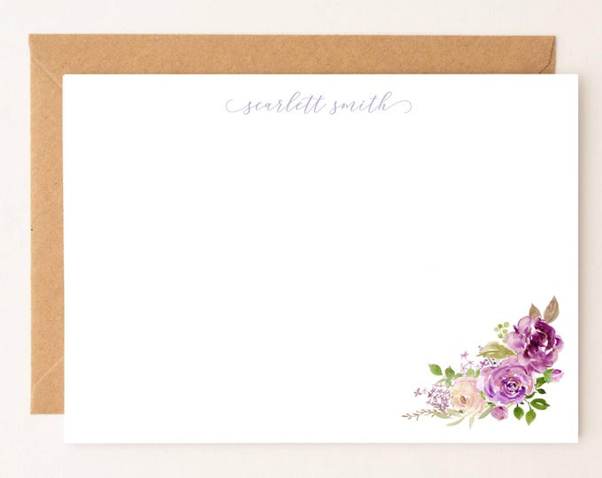 Personalized Note Card Envelopes- Lavender Flower Stationary Cards Monogram, Script Font, Spring Flower Bridesmaid, Mom, Friend Coworker #24