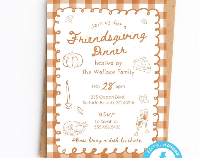 Thanksgiving Invitation, Edit Yourself, Friendsgiving, Let's Gather, Invite (Digital File)