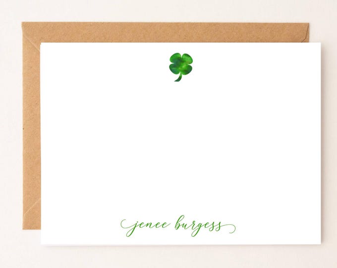 Shamrock Note Card Set Envelopes, Irish, St Patricks Day Gift Stationary Cards Monogram Stationary,   Mom, Friend, Coworker, Lucky
