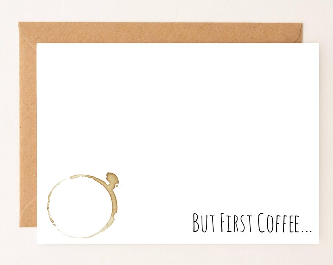 Coffee Stationery Set, Note Card,  Flat Note Cards Gift, Coffee Lovers Gift, Fathers Day Gift,Mom, Friend, Coworker, stocking stuffer