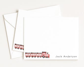 Personalized Train Note Card Set, Kids Monogram Stationery