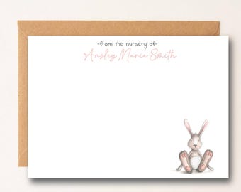 Bunny Rabbit Personalized Baby Shower Thank You Cards, Girl Thank You Notes, Baby Stationery, From the Nursery of, Spring Rabbit