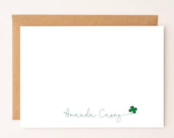 Shamrock Note Card Set Envelopes, Irish, St Patricks Day Gift Stationary Cards Monogram Stationary,   Mom, Friend, Coworker, Lucky