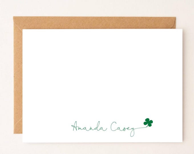 Shamrock Note Card Set Envelopes, Irish, St Patricks Day Gift Stationary Cards Monogram Stationary,   Mom, Friend, Coworker, Lucky