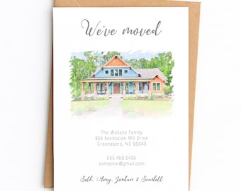 Watercolor Home Portrait, New Address Card,  Moving Announcement, Custom House Portrait,  Home Illustration, We've Moved, Digital or Printed