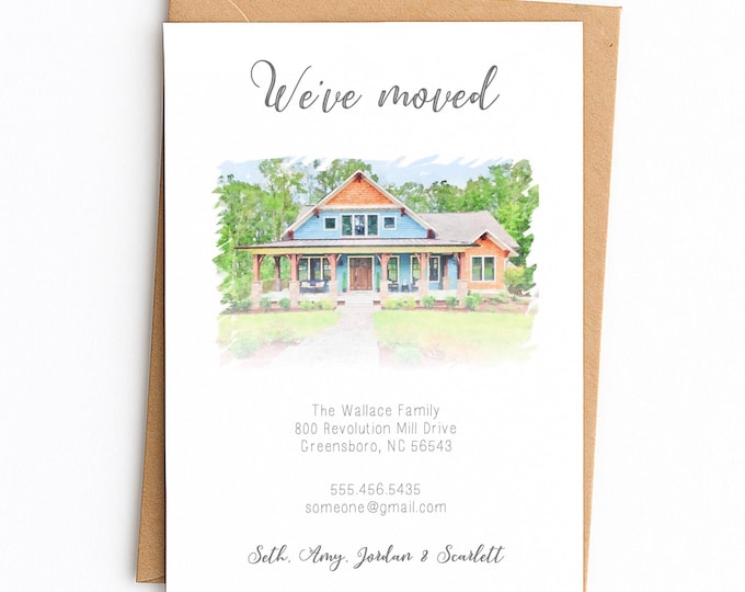 Watercolor Home Portrait, New Address Card,  Moving Announcement, Custom House Portrait,  Home Illustration, We've Moved, Digital or Printed