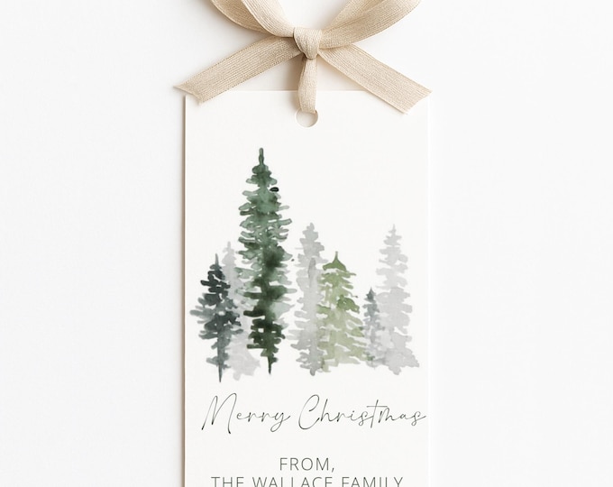 Watercolor Christmas Gift Tags, Printable Holiday Favor Tags (Download)