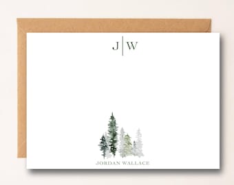 Personalized Tree Stationery Set: Monogrammed Flat Note Cards, Adventure, Nature, Mountains 14