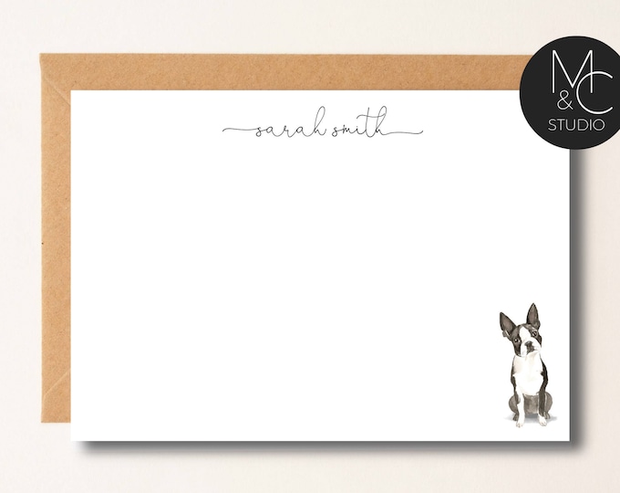 Personalized Boston Terrier Note Cards, Stationery Gift