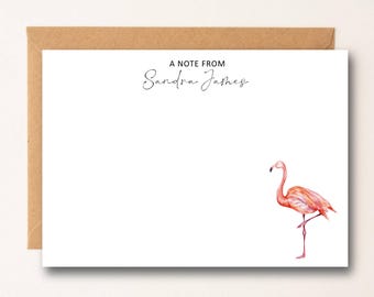 Personalized Flamingo Note Card Set – Tropical Stationery, Script Font